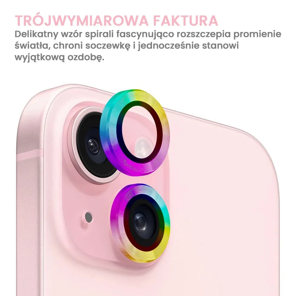 Metalowa osłona obiektywów szkło na aparat iPhone 15 Plus, kameleon