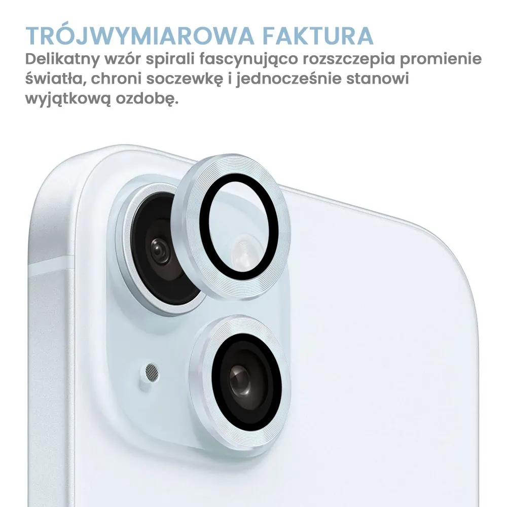 Metalowa osłona obiektywów szkło na aparat iPhone 15 Plus, niebieskie