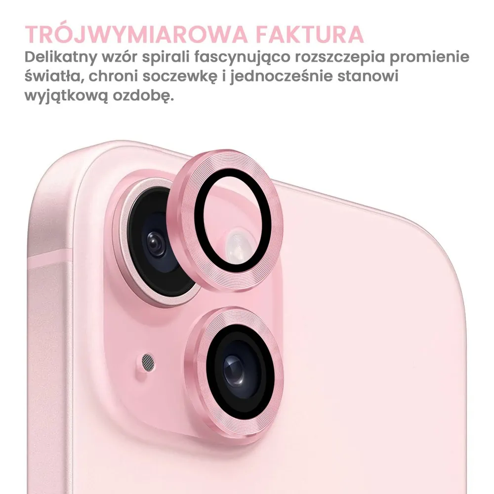 Metalowa osłona obiektywów szkło na aparat iPhone 15 Plus, różowe