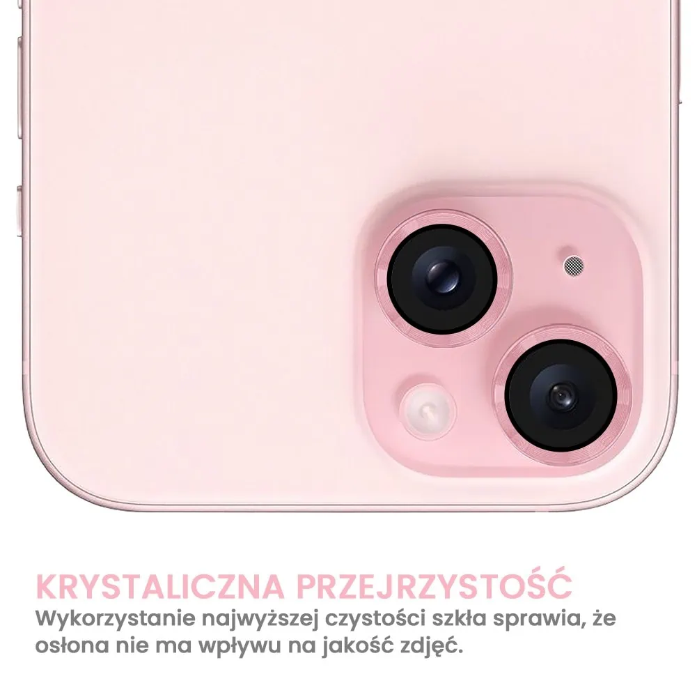 Metalowa osłona obiektywów szkło na aparat iPhone 15 Plus, różowe