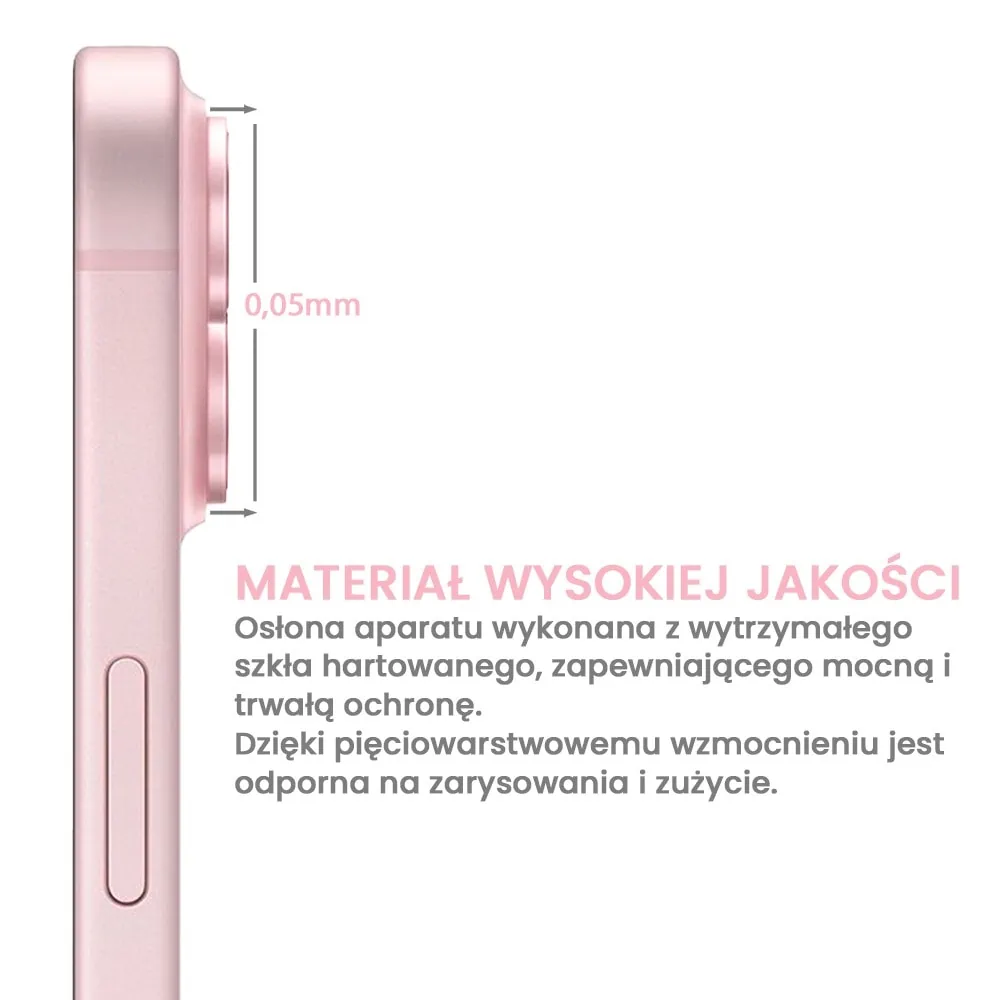 Metalowa osłona obiektywów szkło na aparat iPhone 15 Plus, różowe