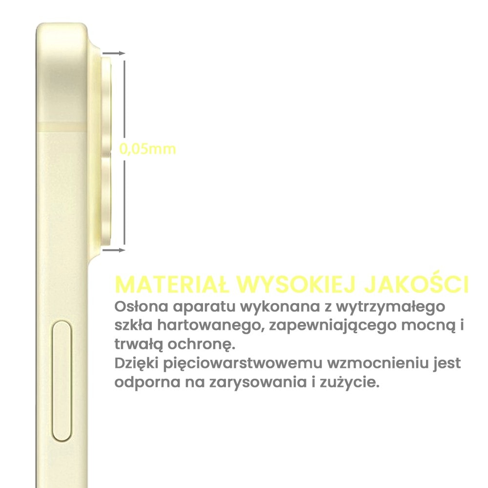 Metalowa osłona obiektywów szkło na aparat iPhone 15 Plus, żółte