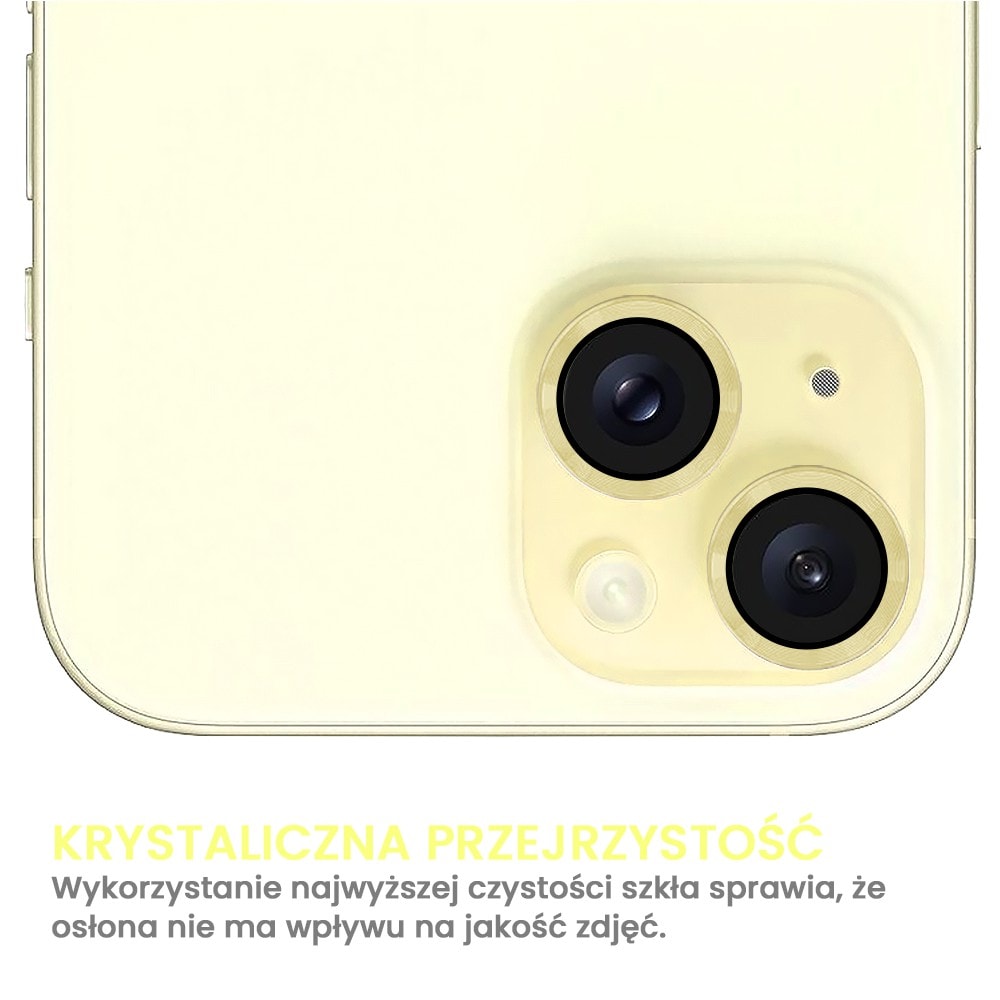 Metalowa osłona obiektywów szkło na aparat iPhone 15 Plus, żółte