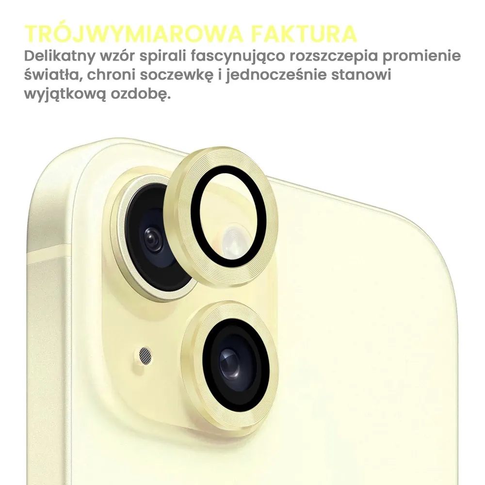 Metalowa osłona obiektywów szkło na aparat iPhone 15 Plus, żółte