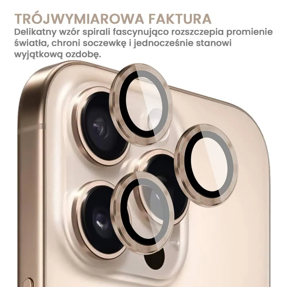 Metalowa osłona obiektywów szkło na aparat iPhone 16 Pro Max, pustynny tytan
