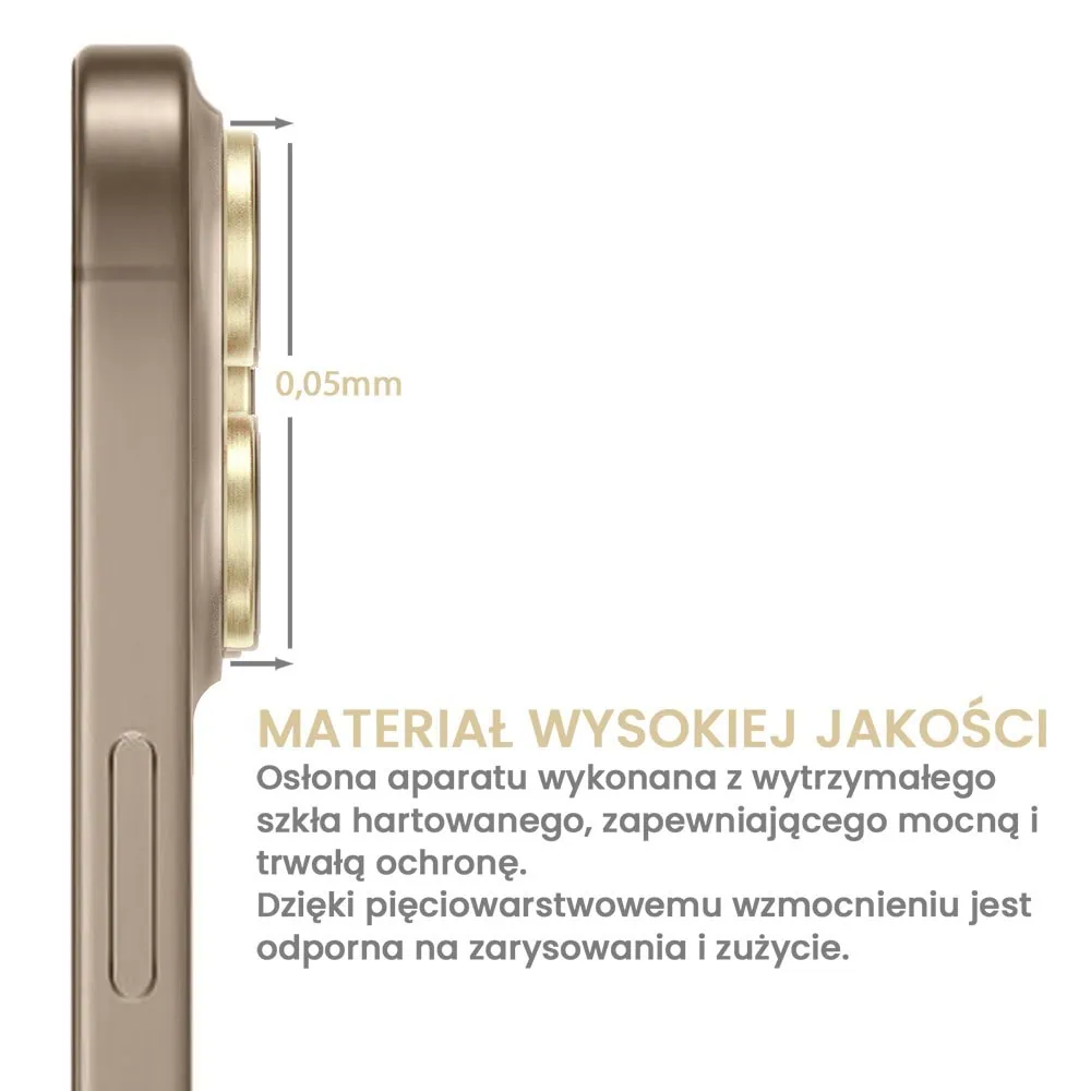 Metalowa osłona obiektywów szkło na aparat iPhone 16 Pro, złote