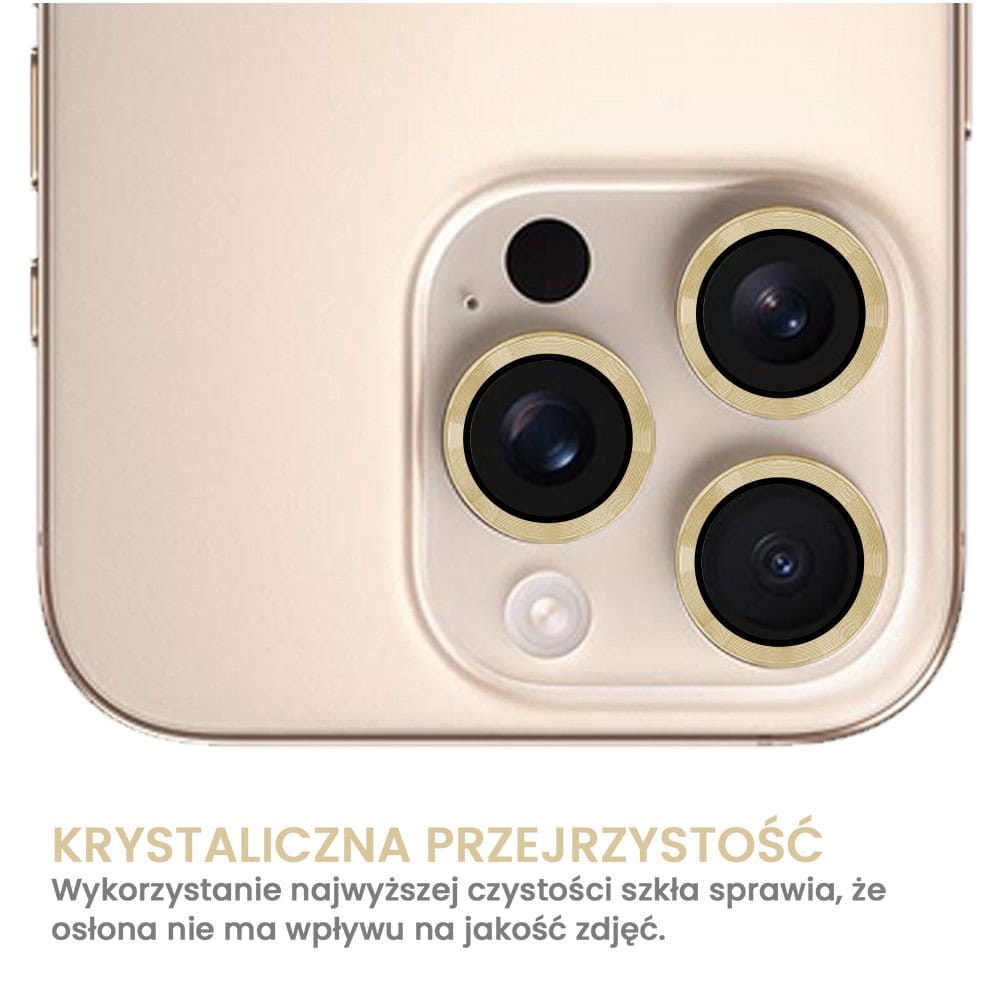 Metalowa osłona obiektywów szkło na aparat iPhone 16 Pro, złote