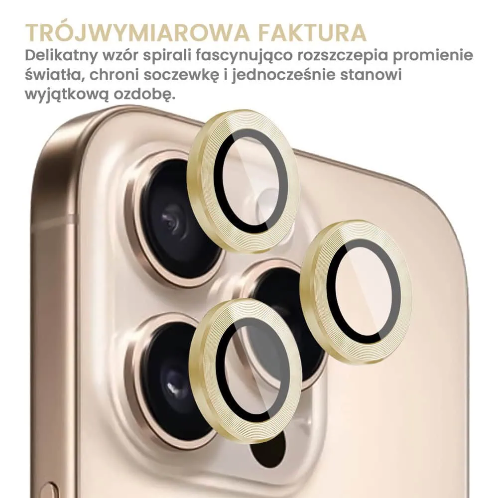 Metalowa osłona obiektywów szkło na aparat iPhone 16 Pro, złote