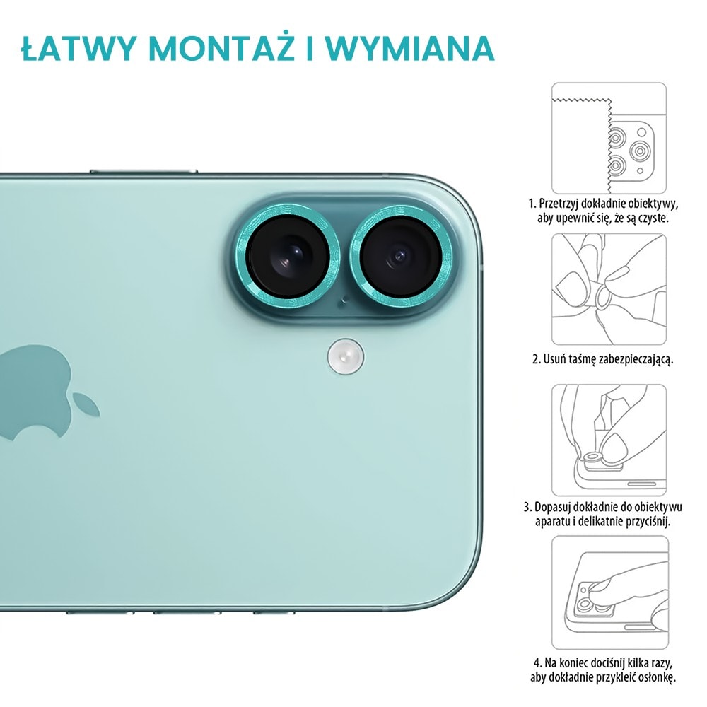 Metalowa osłona obiektywów szkło na aparat iPhone 16 Plus, berylowa zieleń