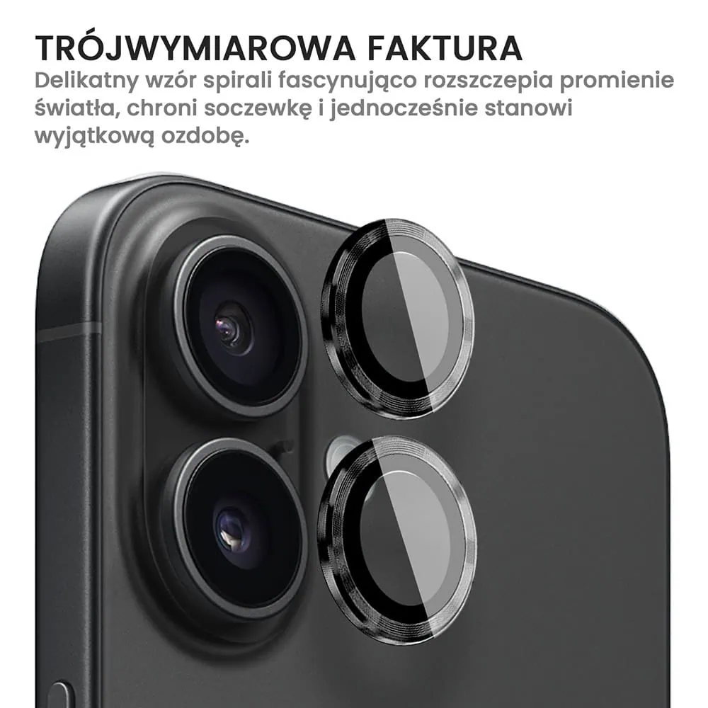 Metalowa osłona obiektywów szkło na aparat iPhone 16 Plus, czarne