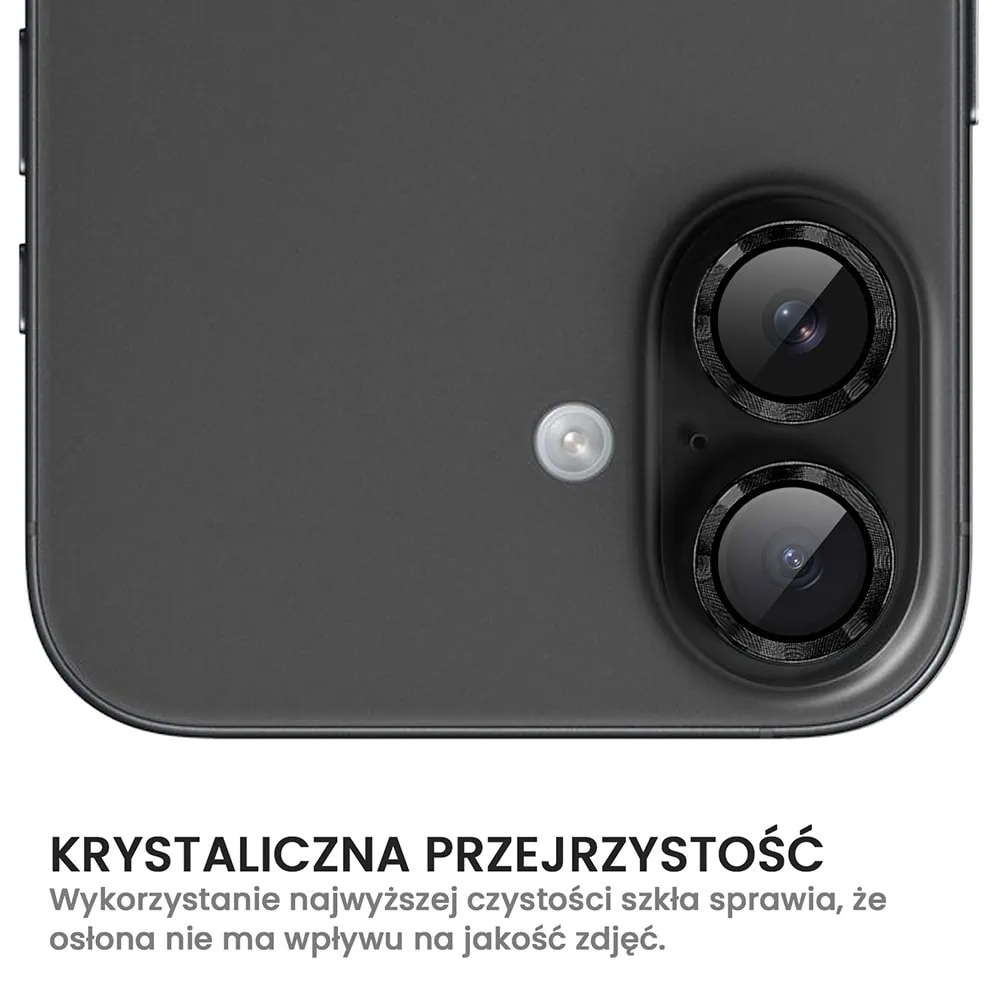 Metalowa osłona obiektywów szkło na aparat iPhone 16 Plus, czarne