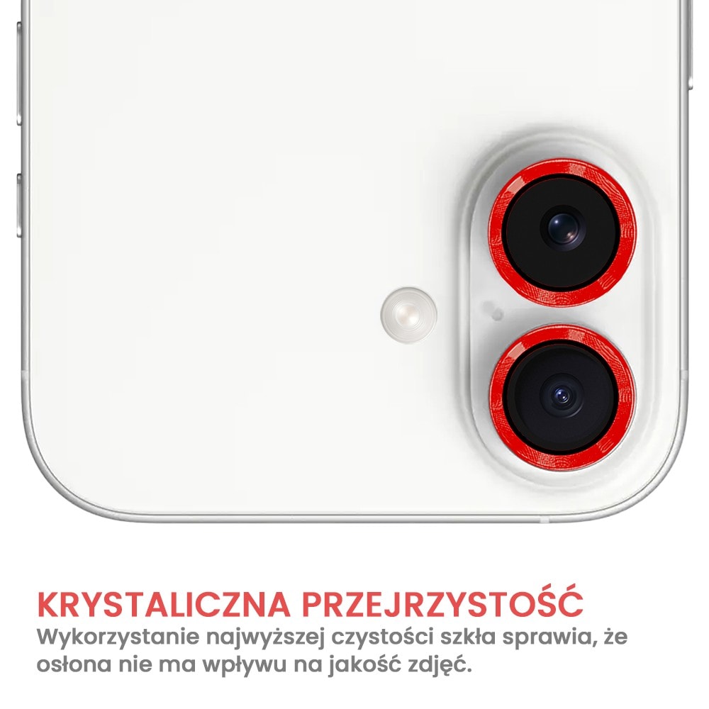 Metalowa osłona obiektywów szkło na aparat iPhone 16, czerwona