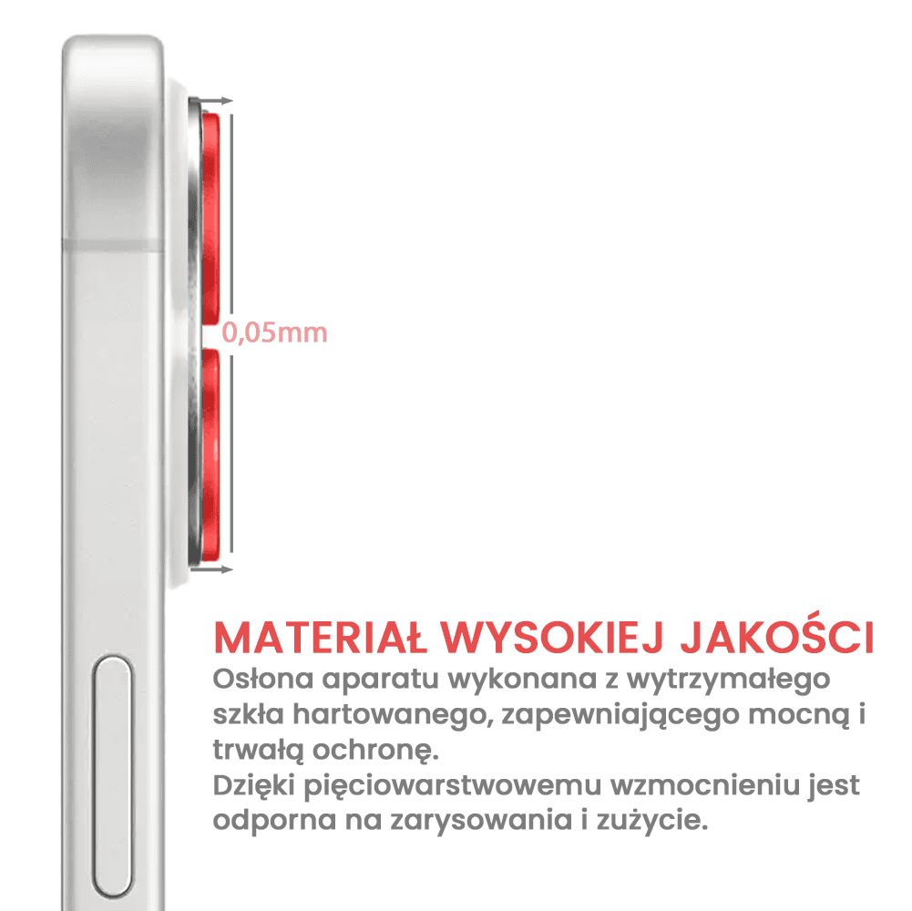 Metalowa osłona obiektywów szkło na aparat iPhone 16, czerwona
