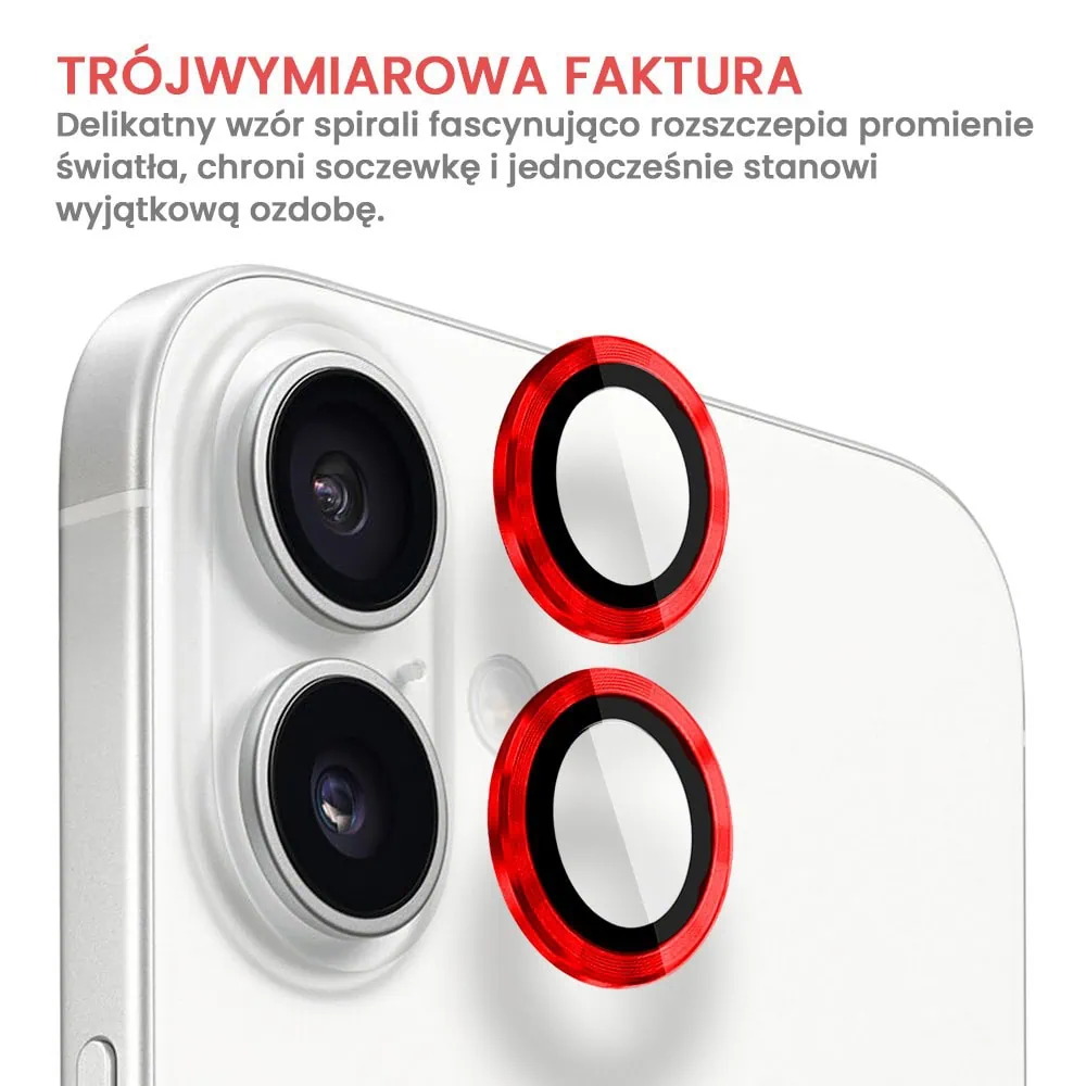 Metalowa osłona obiektywów szkło na aparat iPhone 16, czerwona