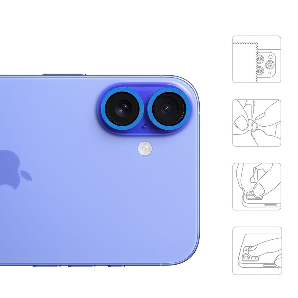 Metalowa osłona obiektywów szkło na aparat iPhone 16, granatowa