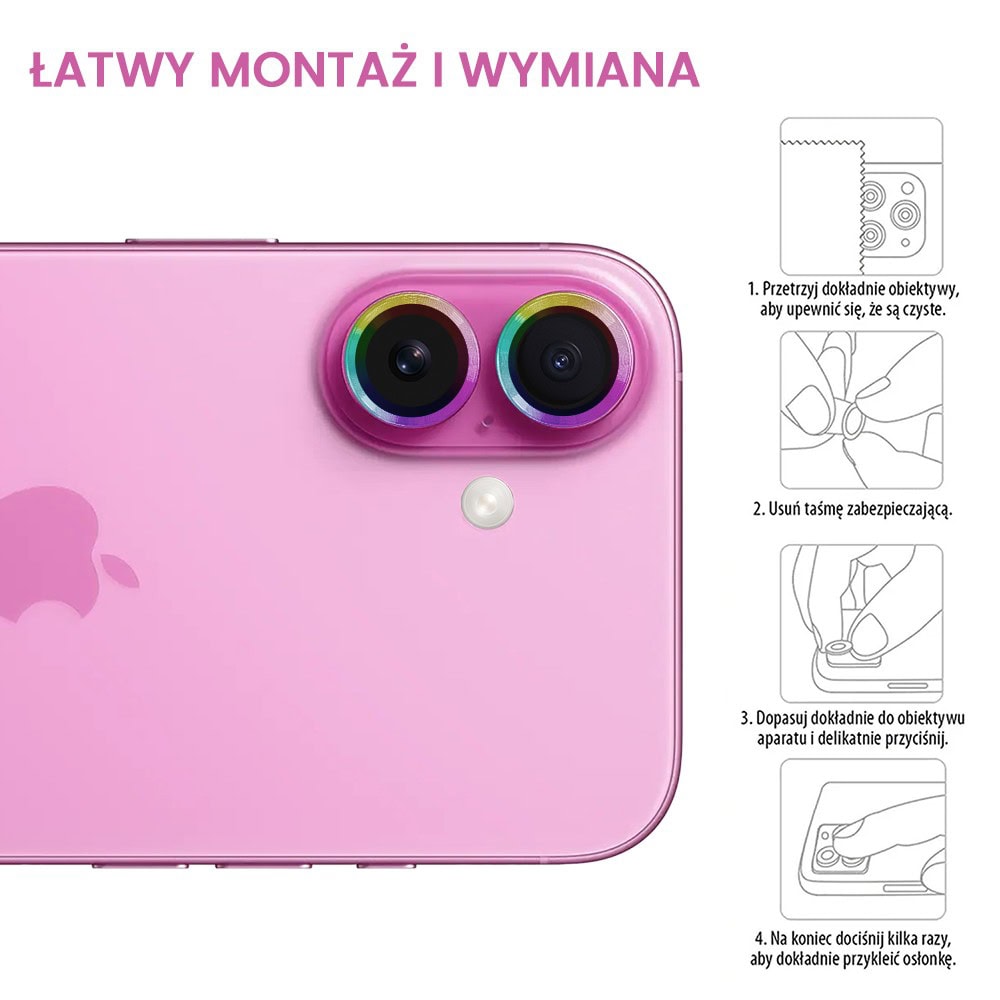 Metalowa osłona obiektywów szkło na aparat iPhone 16 Plus, kameleon