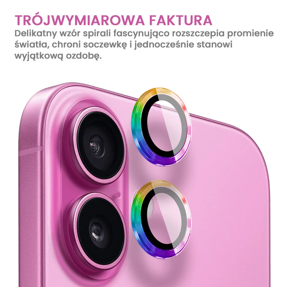 Metalowa osłona obiektywów szkło na aparat iPhone 16 Plus, kameleon