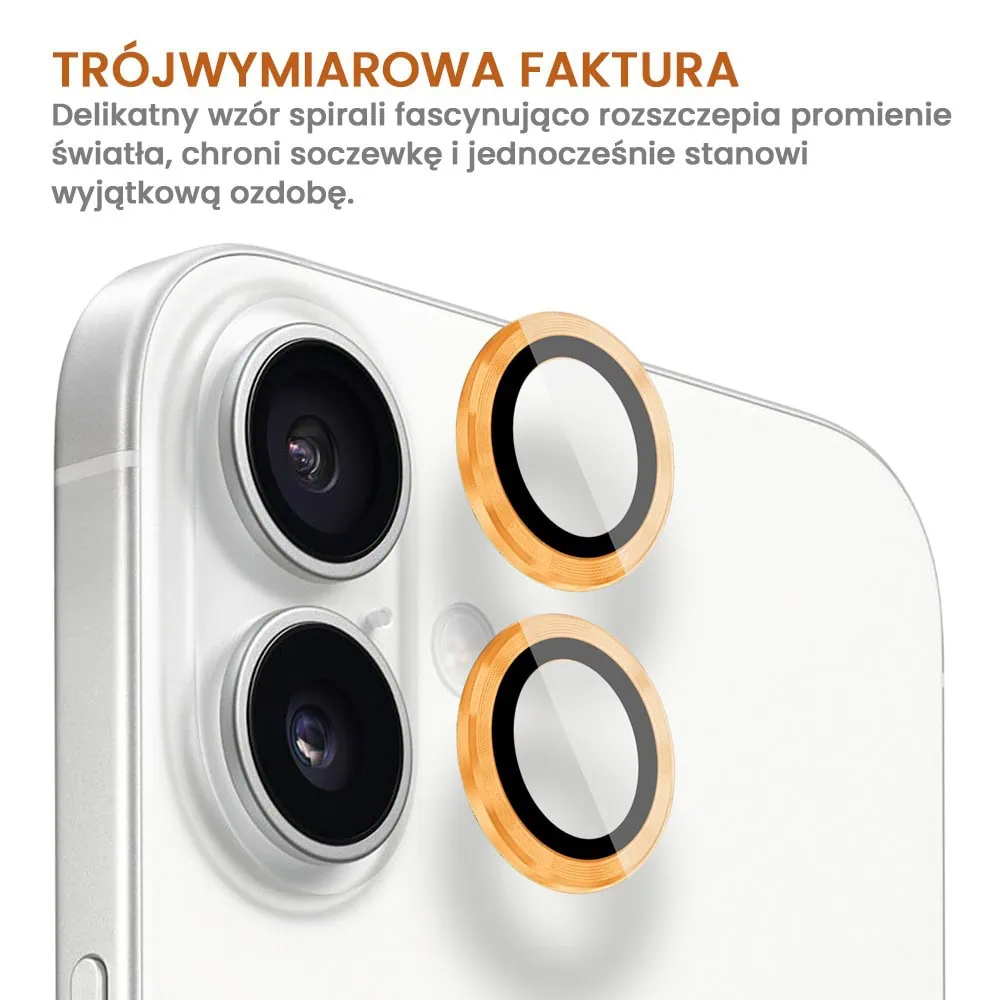 Metalowa osłona obiektywów szkło na aparat iPhone 16, pomarańczowa