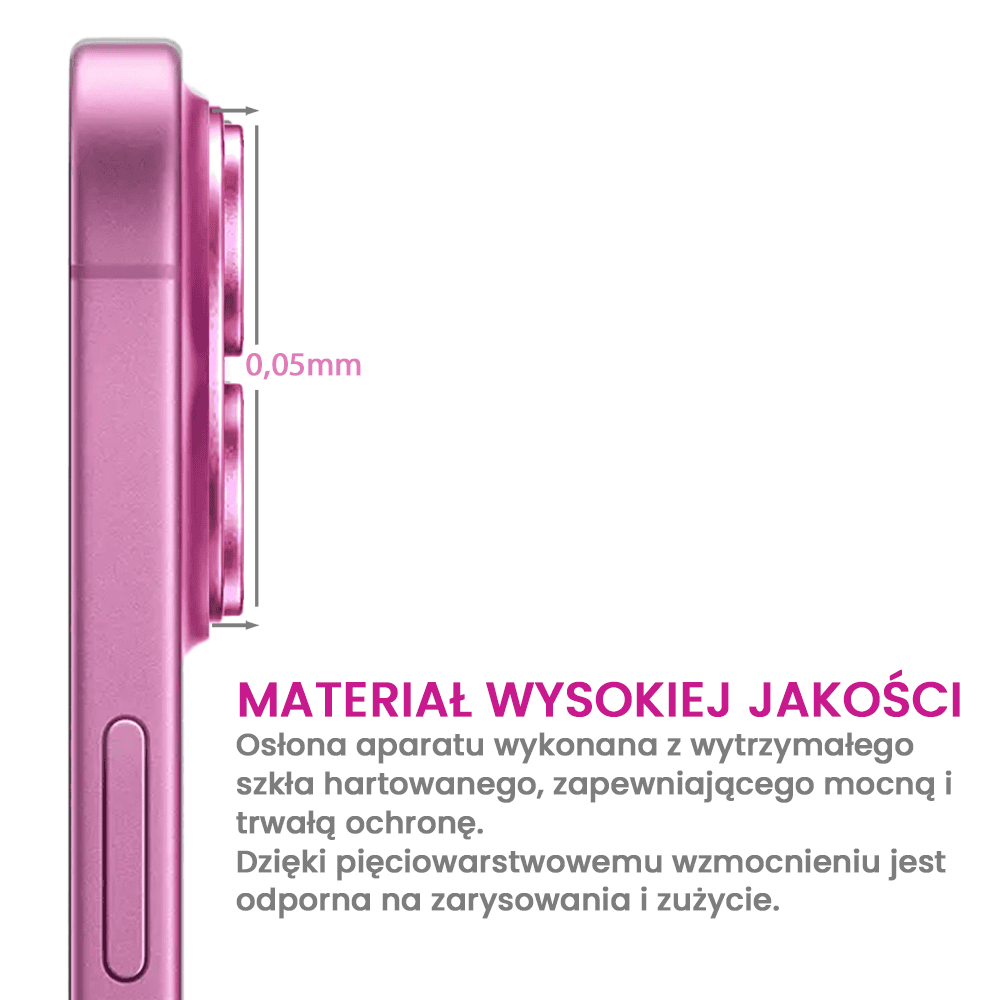 Metalowa osłona obiektywów szkło na aparat iPhone 16, różowa