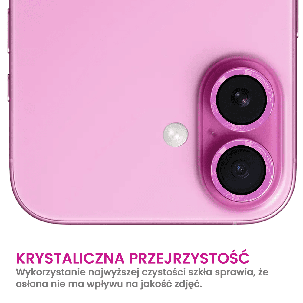 Metalowa osłona obiektywów szkło na aparat iPhone 16, różowa