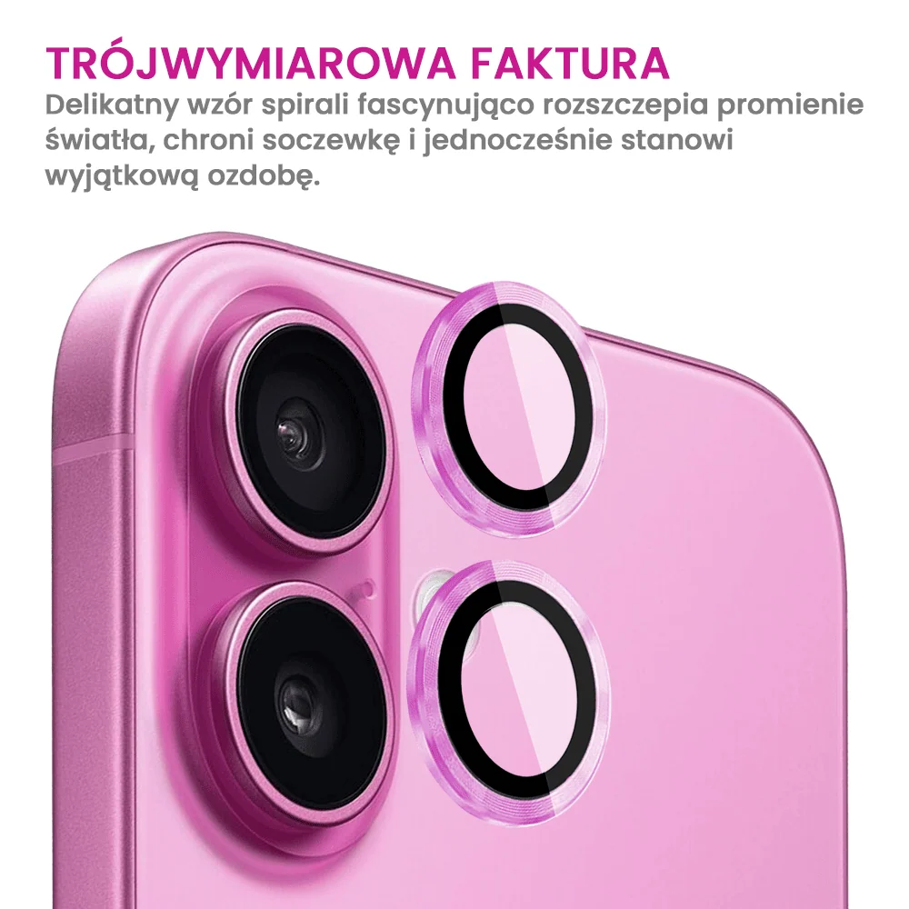 Metalowa osłona obiektywów szkło na aparat iPhone 16, różowa