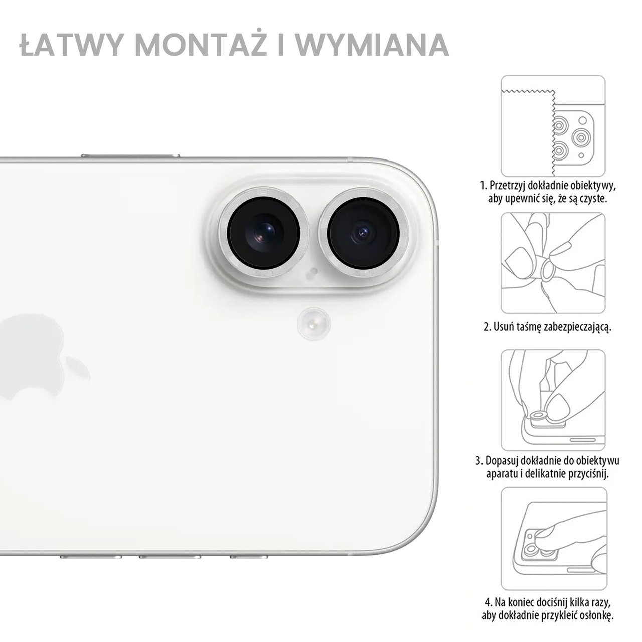 Metalowa osłona obiektywów szkło na aparat iPhone 16, srebrne