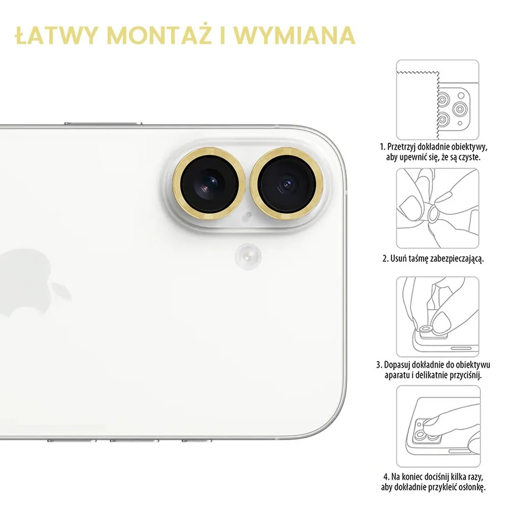 Metalowa osłona obiektywów szkło na aparat iPhone 16, złote