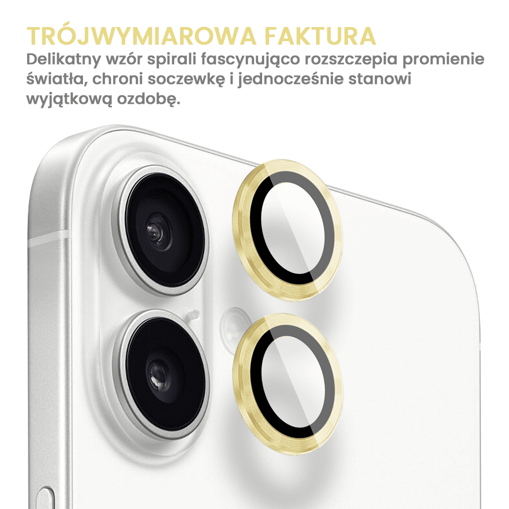 Metalowa osłona obiektywów szkło na aparat iPhone 16, złote