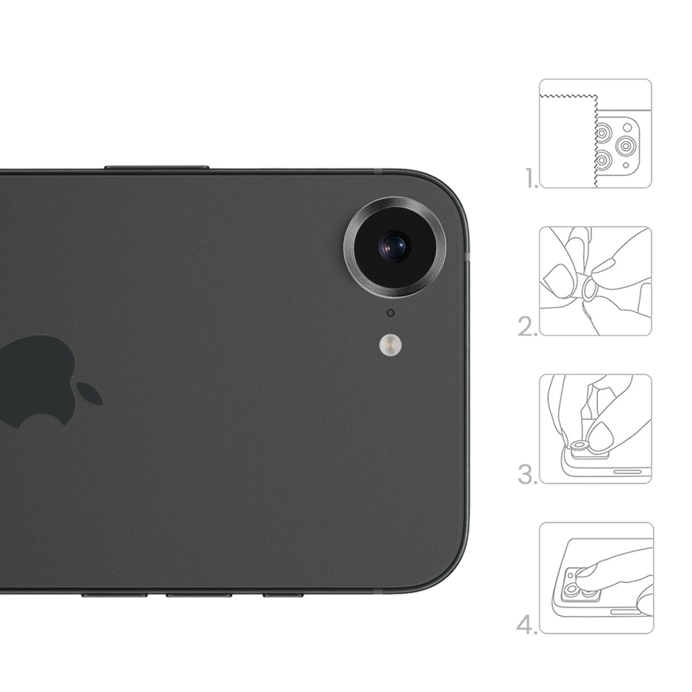 Metalowa osłona obiektywów szkło na aparat iPhone 16e, głęboka czerń