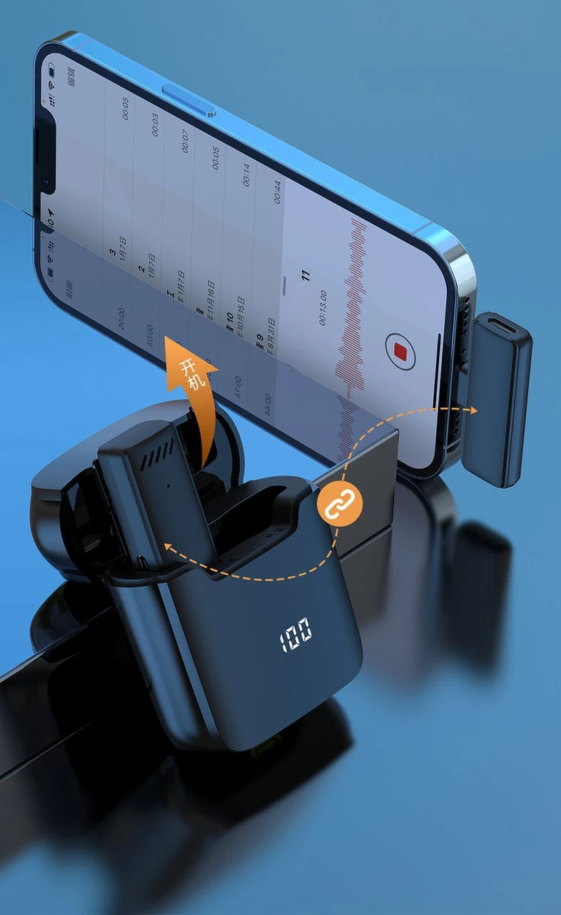 Mikrofon bezprzewodowy do iPhone Lightning z pudełkiem ładującym, czarny