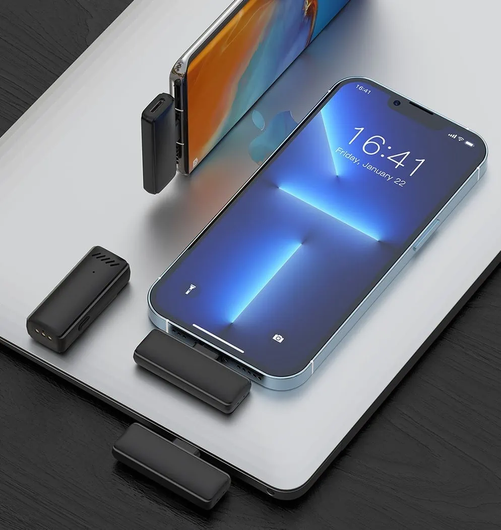 Mikrofon bezprzewodowy do iPhone Lightning z pudełkiem ładującym, czarny