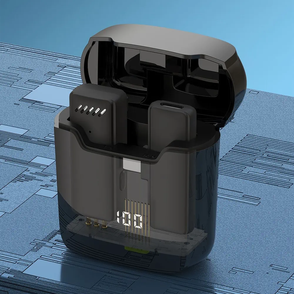 Mikrofon bezprzewodowy do iPhone Lightning z pudełkiem ładującym, czarny