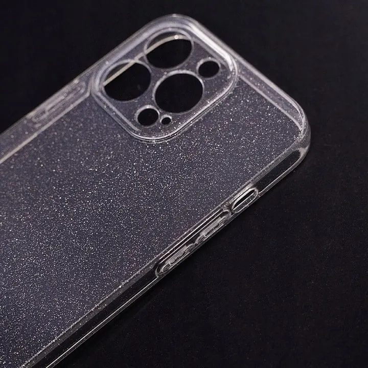 Etui do iPhone 12 z brokatem i osłoną na aparat, ochronne cienkie przeźroczyste glitter