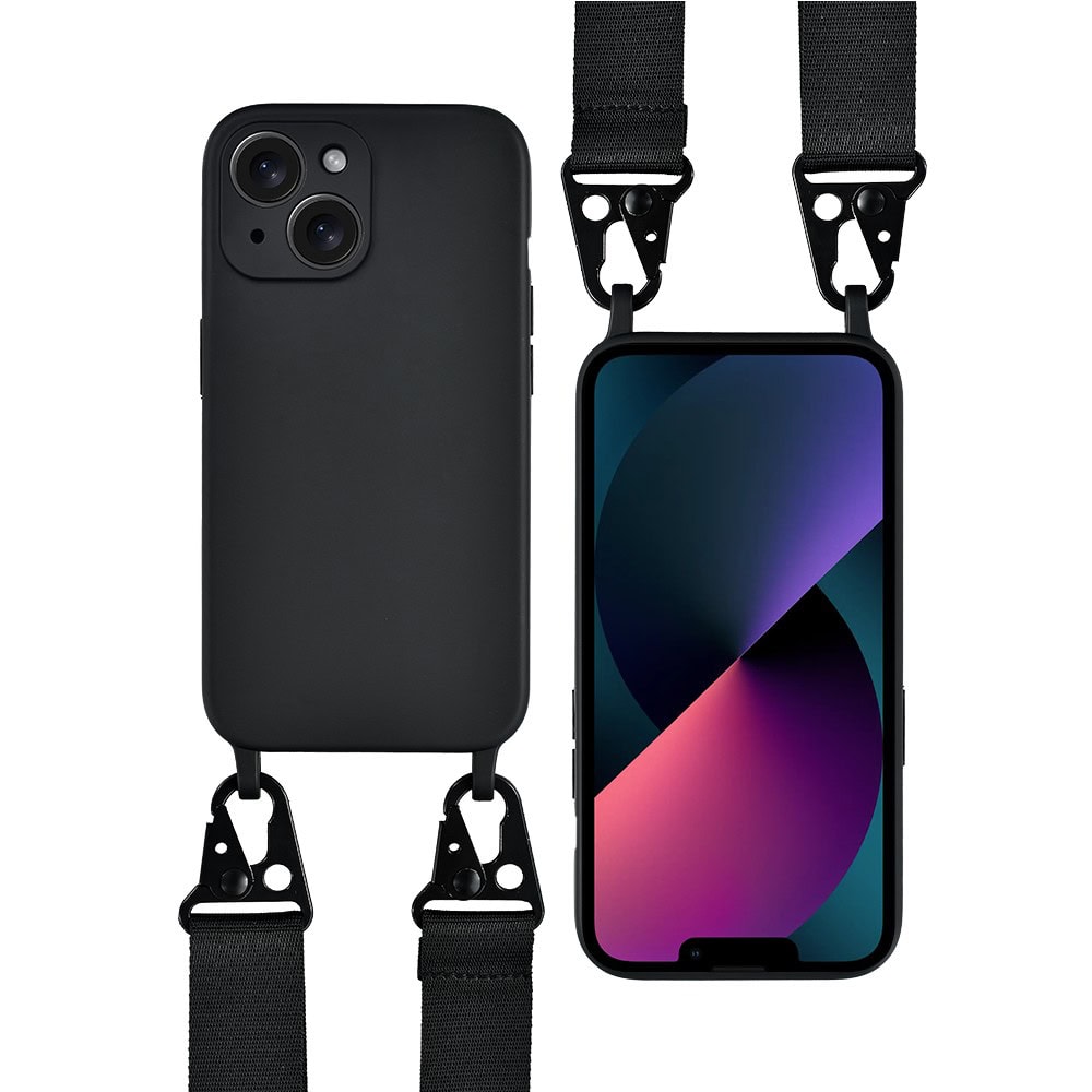 Etui do iPhone 13, crossbody z paskiem jak torebka, osłona aparatu, czarne