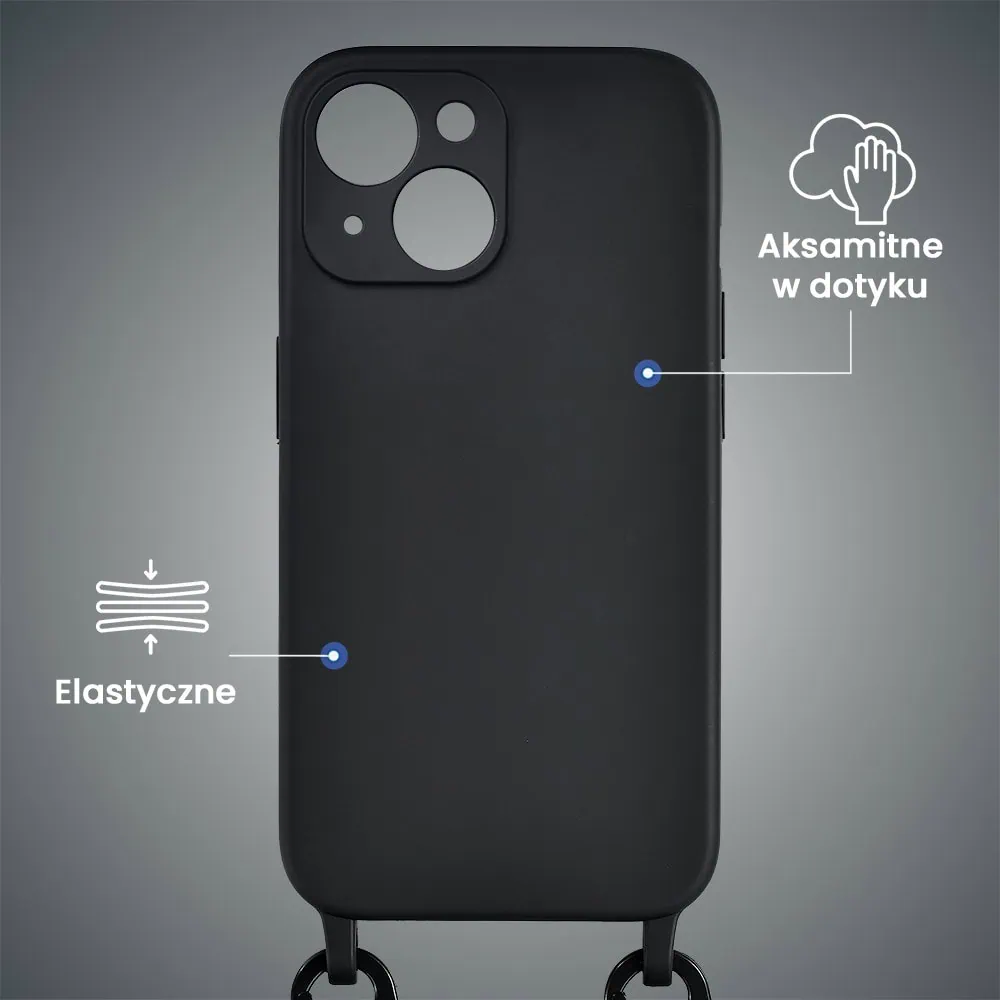 Etui do iPhone 14, crossbody z paskiem jak torebka, osłona aparatu, czarne