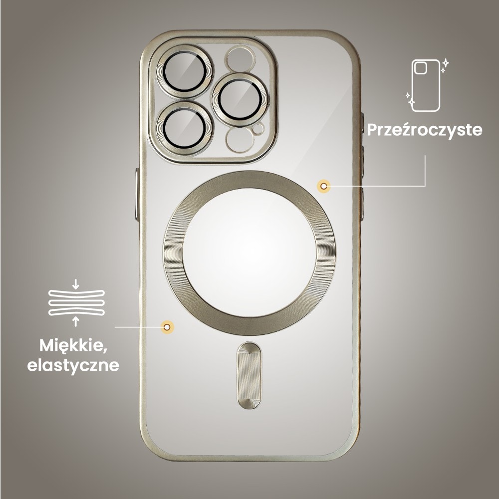 Etui do iPhone 15 Pro MagSafe Luxury Protect przeźroczyste, z osłoną aparatu, Titanium Finish, naturalnie tytanowe (OUTLET)