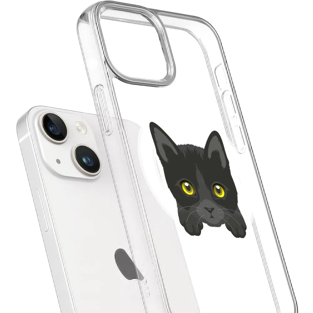 Etui do iPhone 13 Mini, twardy tył, kot bombajski, przeźroczyste