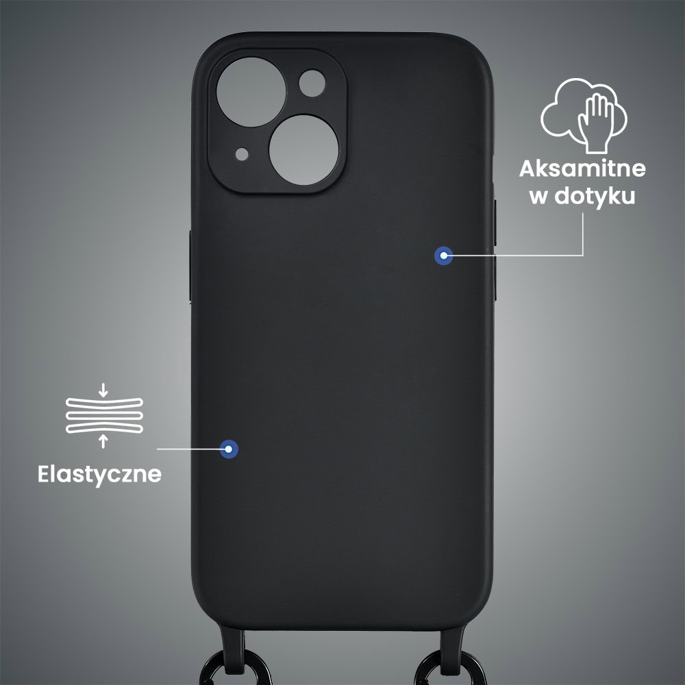 Etui do iPhone 13, crossbody z paskiem jak torebka, osłona aparatu, czarne