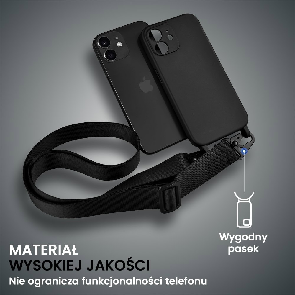 Etui do iPhone 11, crossbody z paskiem jak torebka, osłona aparatu, czarne