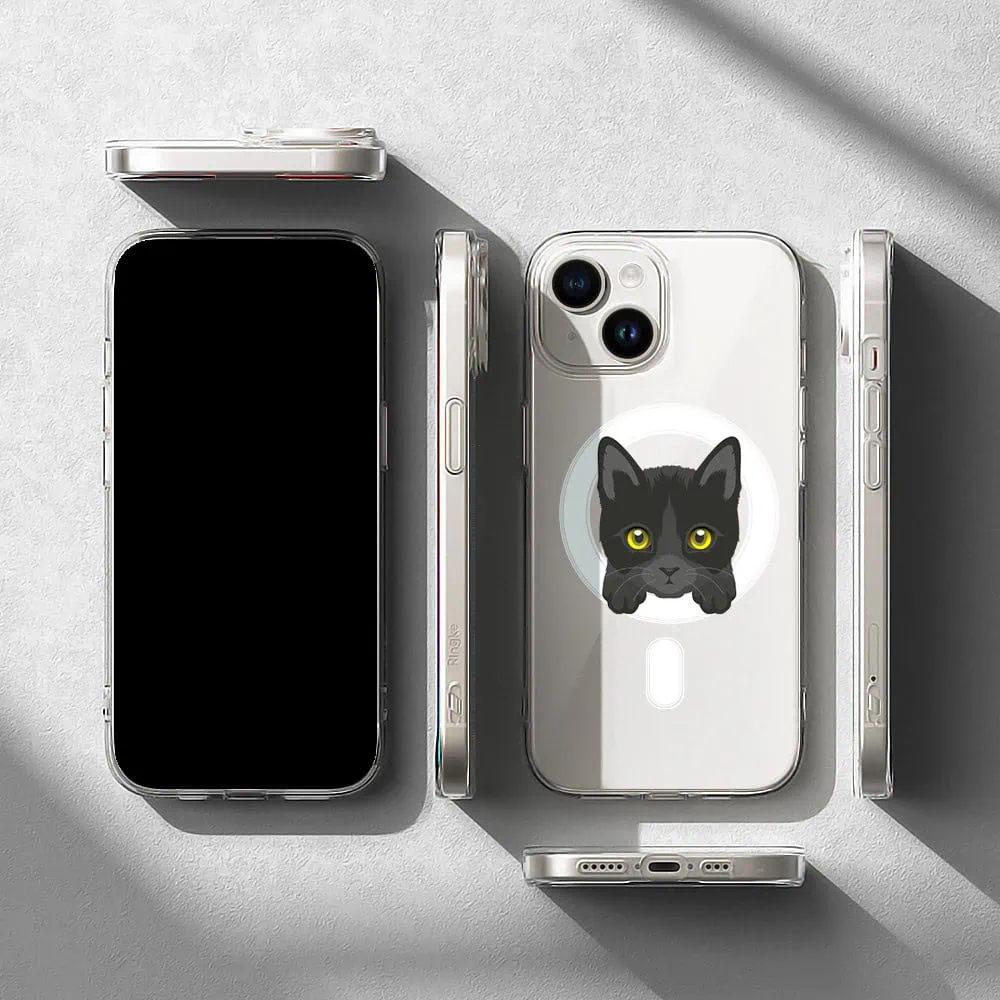 Etui do iPhone 13 Mini, twardy tył, kot bombajski, przeźroczyste