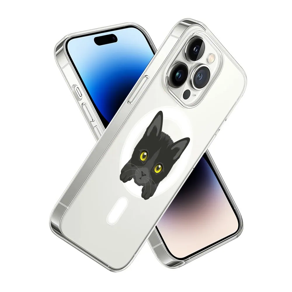 Etui do iPhone 14 Pro, twardy tył, kot bombajski, przeźroczyste