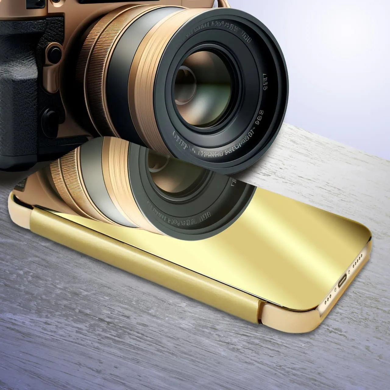 Etui do iPhone 12 Pro Mirror View zamykane typu książka, eleganckie lustrzane, złote