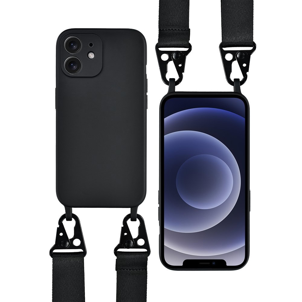 Etui do iPhone 12, crossbody z paskiem jak torebka, osłona aparatu, czarne