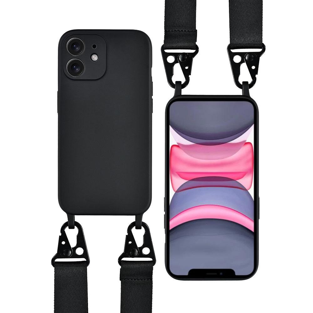 Etui do iPhone 11, crossbody z paskiem jak torebka, osłona aparatu, czarne