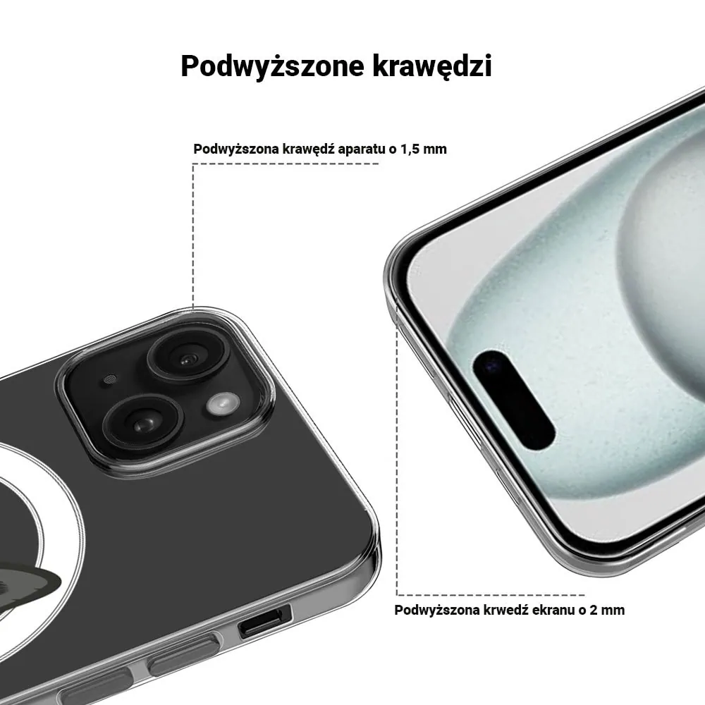 Etui do iPhone 15 Plus, twardy tył, kot bombajski, przeźroczyste