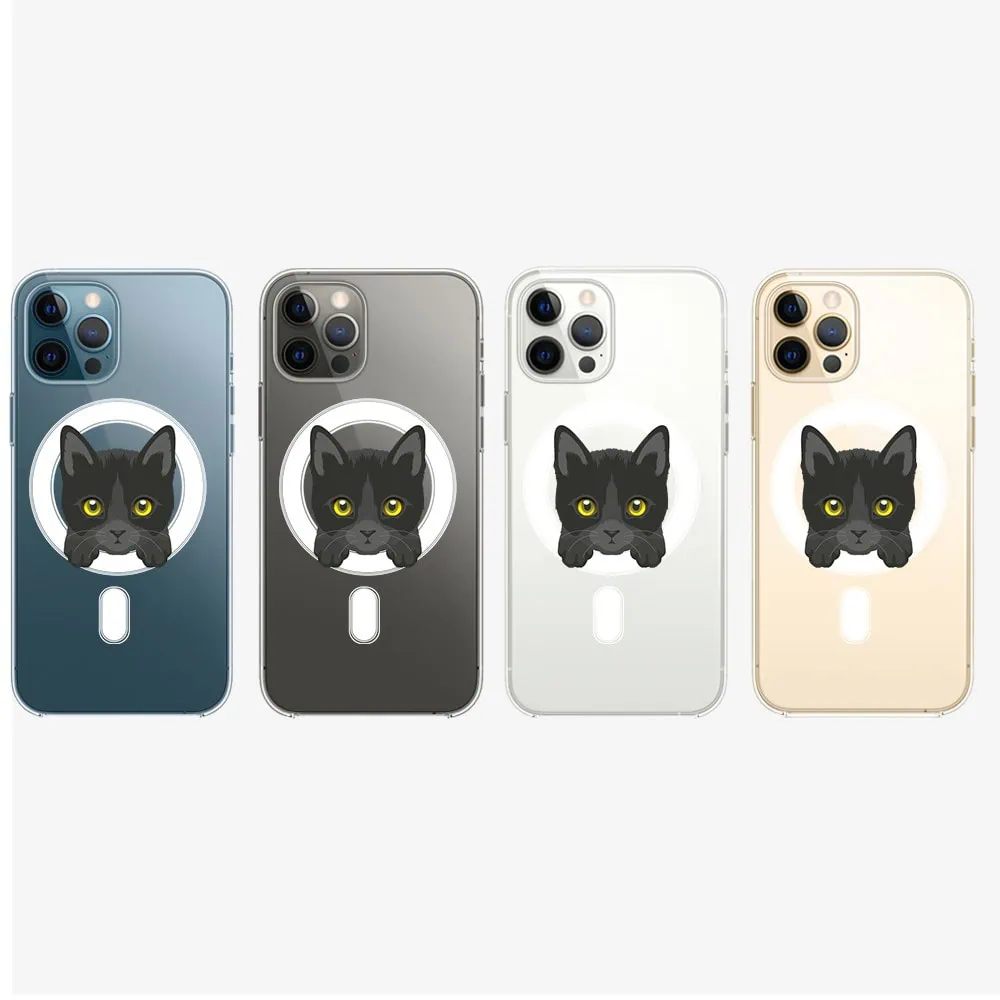 Etui do iPhone 12 Pro, twardy tył, kot bombajski, przeźroczyste