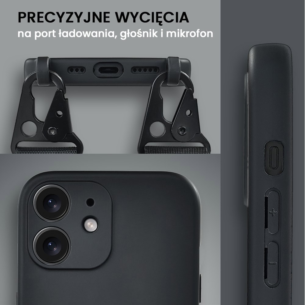 Etui do iPhone 11, crossbody z paskiem jak torebka, osłona aparatu, czarne