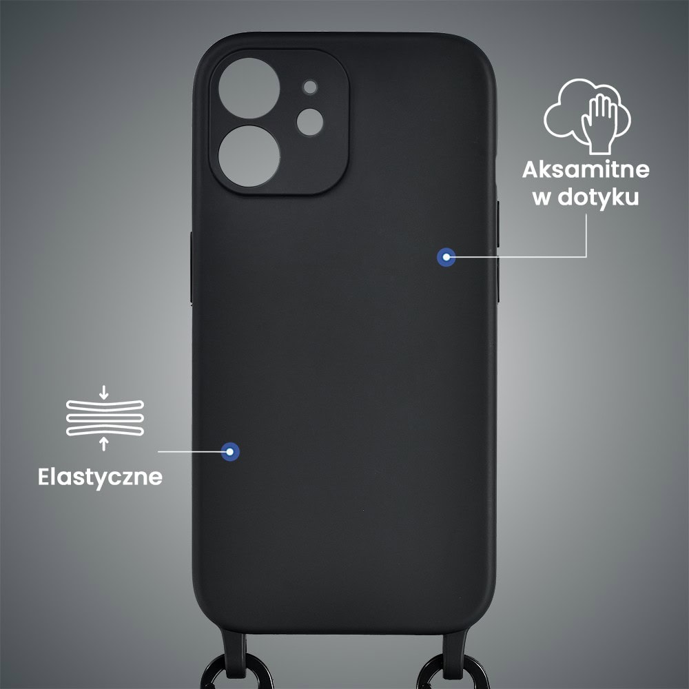 Etui do iPhone 11, crossbody z paskiem jak torebka, osłona aparatu, czarne