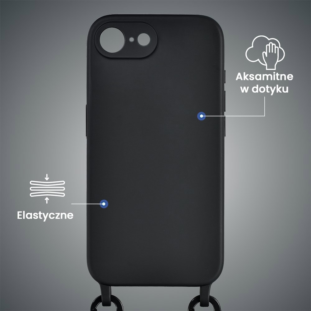 Etui do iPhone SE2022/SE2020/8/7, crossbody z paskiem jak torebka, osłona aparatu, czarne