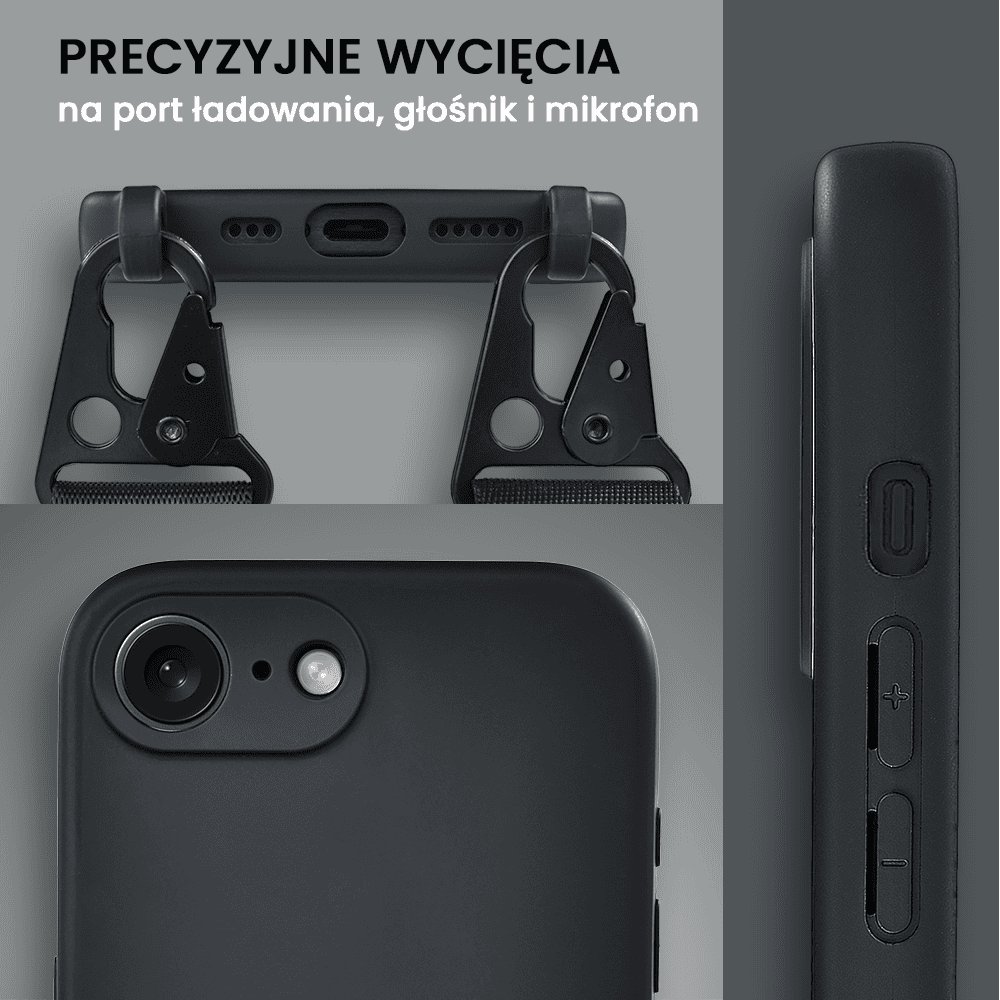 Etui do iPhone SE2022/SE2020/8/7, crossbody z paskiem jak torebka, osłona aparatu, czarne